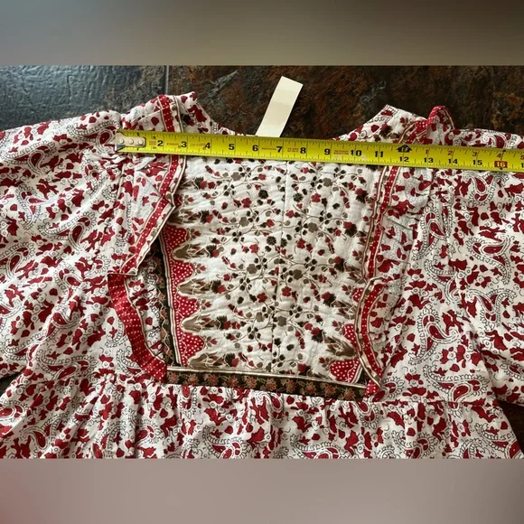 New women’s Calypso St Barth cotton quilt milkmaid boho flowy ruffle top. Large - Picture 14 of 16